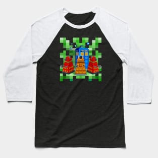 8bit Robot Droid Dalek With Blue Phone box Baseball T-Shirt